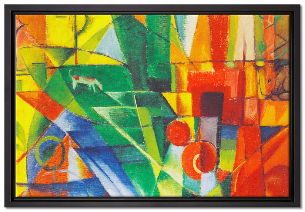 Franz Marc - Landschaft mit Haus Hund und Rind  auf Leinwandbild gerahmt Größe 60x40