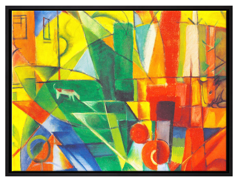 Franz Marc - Landschaft mit Haus Hund und Rind  auf Leinwandbild gerahmt Größe 80x60