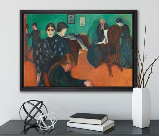 Edvard Munch - Der Tod im Krankenzimmer auf Leinwandbild gerahmt mit Kirschblüten