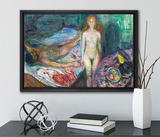 Edvard Munch - Der Tod des Marat I auf Leinwandbild gerahmt mit Kirschblüten