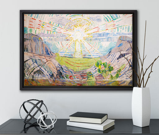 Edvard Munch - Die Sonne auf Leinwandbild gerahmt mit Kirschblüten