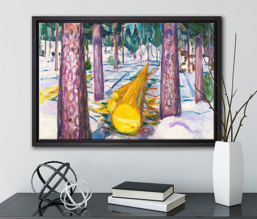 Edvard Munch - Gelber Baumstamm auf Leinwandbild gerahmt mit Kirschblüten