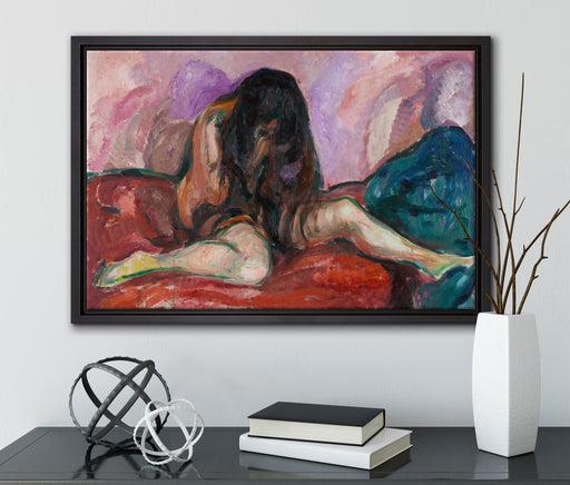 Edvard Munch - Weinende Nackte auf Leinwandbild gerahmt mit Kirschblüten