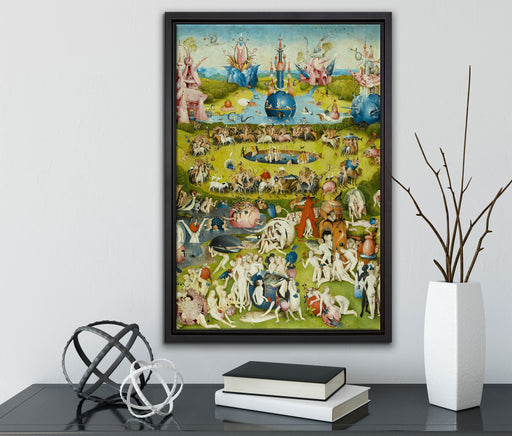 Hieronymus Bosch - Der Garten der Lüste II auf Leinwandbild gerahmt mit Kirschblüten