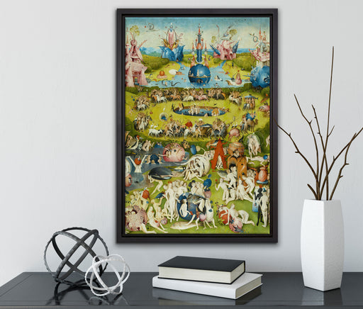 Hieronymus Bosch - Der Garten der Lüste IV auf Leinwandbild gerahmt mit Kirschblüten