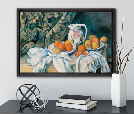 Paul Cézanne  - Stillleben mit Gardine auf Leinwandbild gerahmt mit Kirschblüten