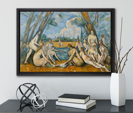 Paul Cézanne  - Die großen Badenden auf Leinwandbild gerahmt mit Kirschblüten