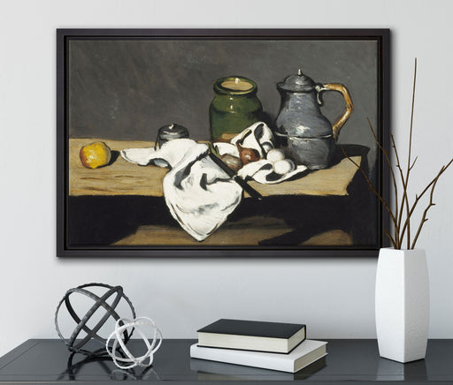 Paul Cézanne  - Stillleben mit offener Schublade auf Leinwandbild gerahmt mit Kirschblüten