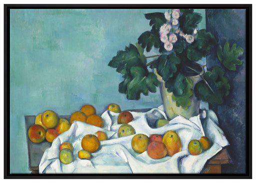 Paul Cézanne  - Stillleben mit Äpfeln und einem Topf auf Leinwandbild gerahmt Größe 100x70