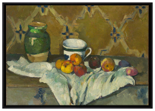 Paul Cézanne  - Stillleben mit Krug Tasse und Äpfel auf Leinwandbild gerahmt Größe 100x70