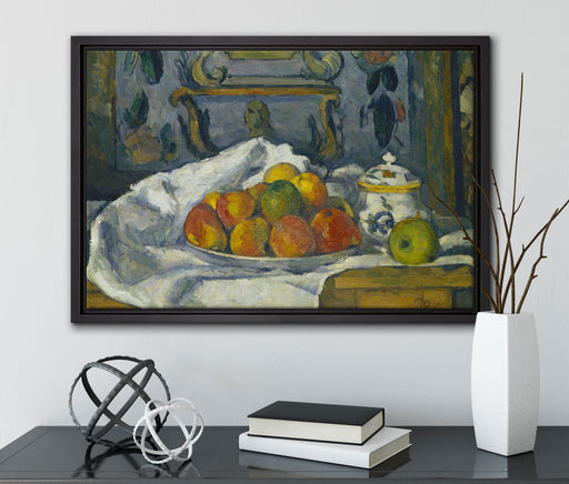 Paul Cézanne  - Apfelteller auf Leinwandbild gerahmt mit Kirschblüten