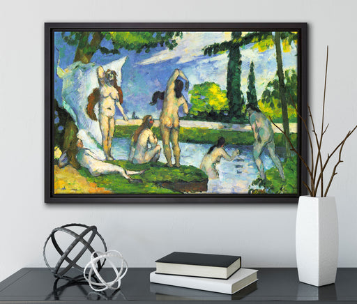 Paul Cézanne  - Die Badenden auf Leinwandbild gerahmt mit Kirschblüten