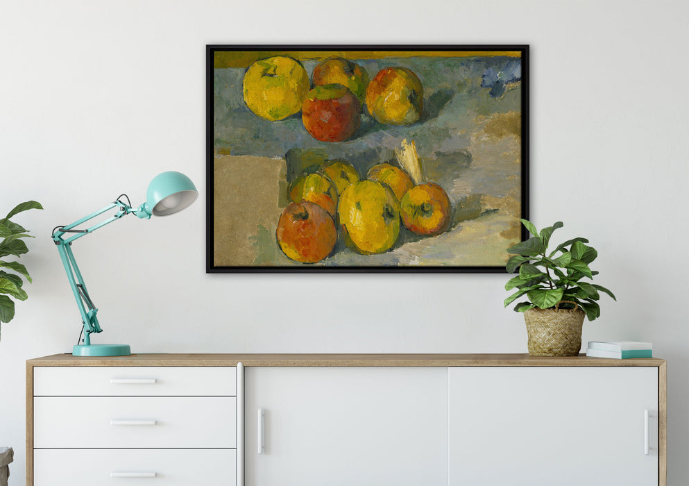 Paul Cézanne  - Äpfel auf Leinwandbild gerahmt verschiedene Größen im Wohnzimmer