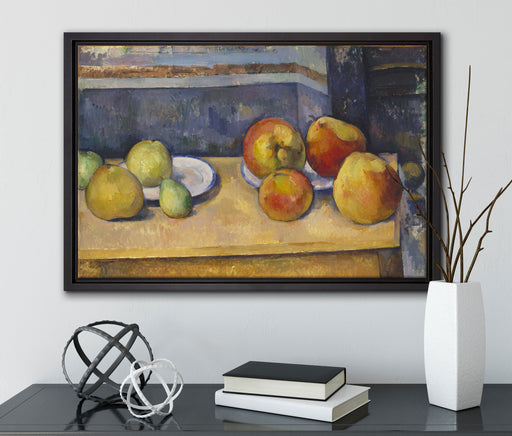 Paul Cézanne  - Stillleben mit Äpfel und Birnen.  auf Leinwandbild gerahmt mit Kirschblüten