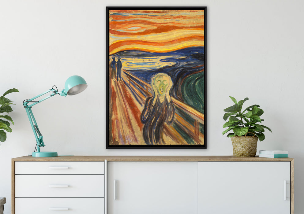 Edvard Munch - Der Schrei II auf Leinwandbild gerahmt verschiedene Größen im Wohnzimmer