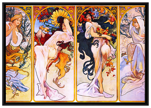 Alfons Mucha - Vier Jahreszeiten  auf Leinwandbild gerahmt Größe 100x70