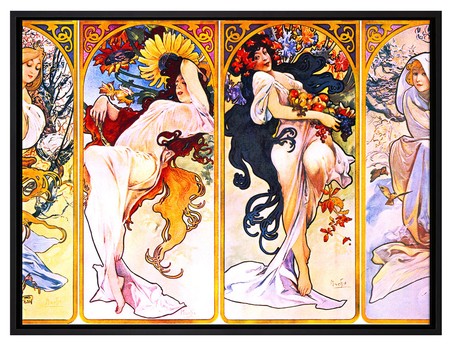 Alfons Mucha - Vier Jahreszeiten   auf Leinwandbild gerahmt Größe 80x60