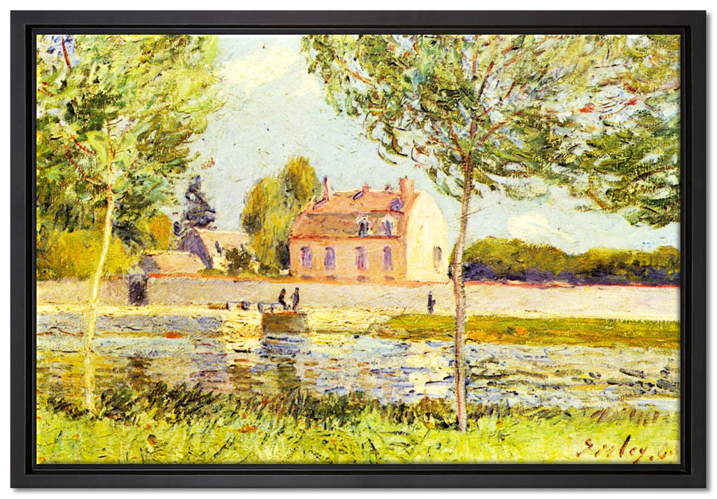 Alfred Sisley - Häuser am Ufer der Loing   auf Leinwandbild gerahmt Größe 60x40