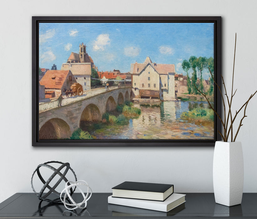 Alfred Sisley - Le pont de Moret auf Leinwandbild gerahmt mit Kirschblüten