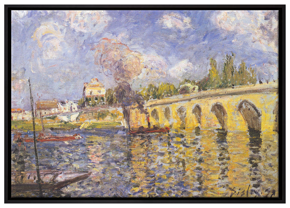 Alfred Sisley - River Steamboat and Bridge  auf Leinwandbild gerahmt Größe 100x70