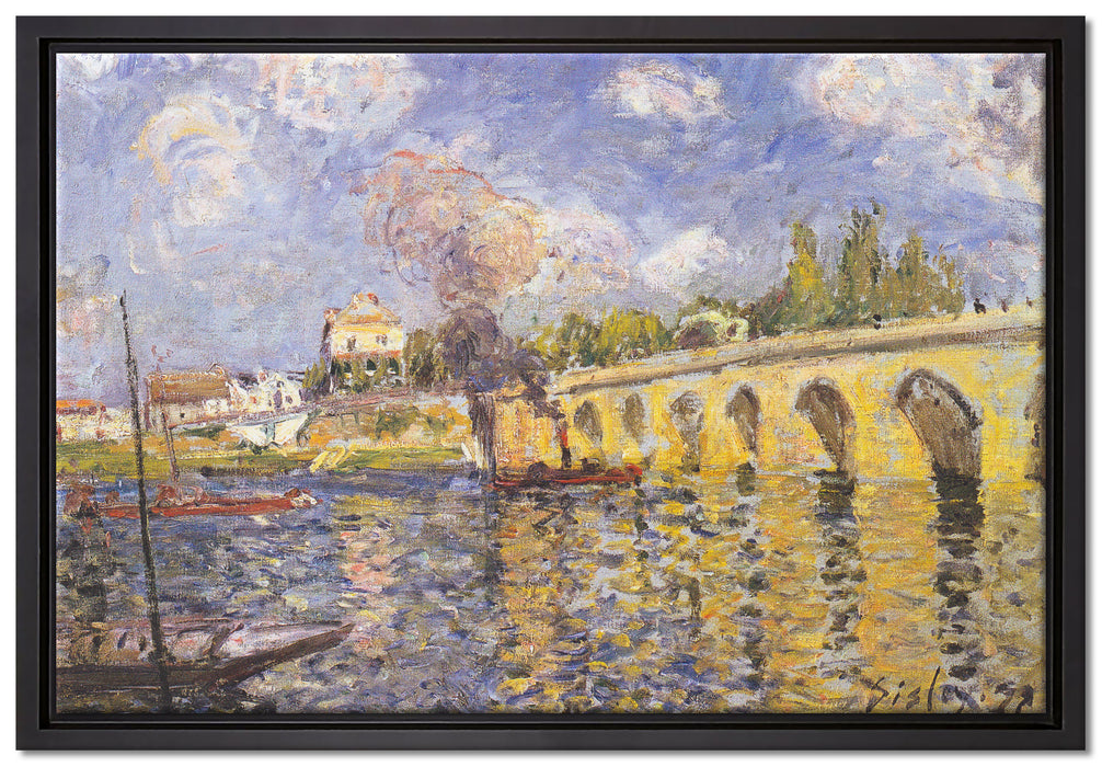 Alfred Sisley - River Steamboat and Bridge   auf Leinwandbild gerahmt Größe 60x40