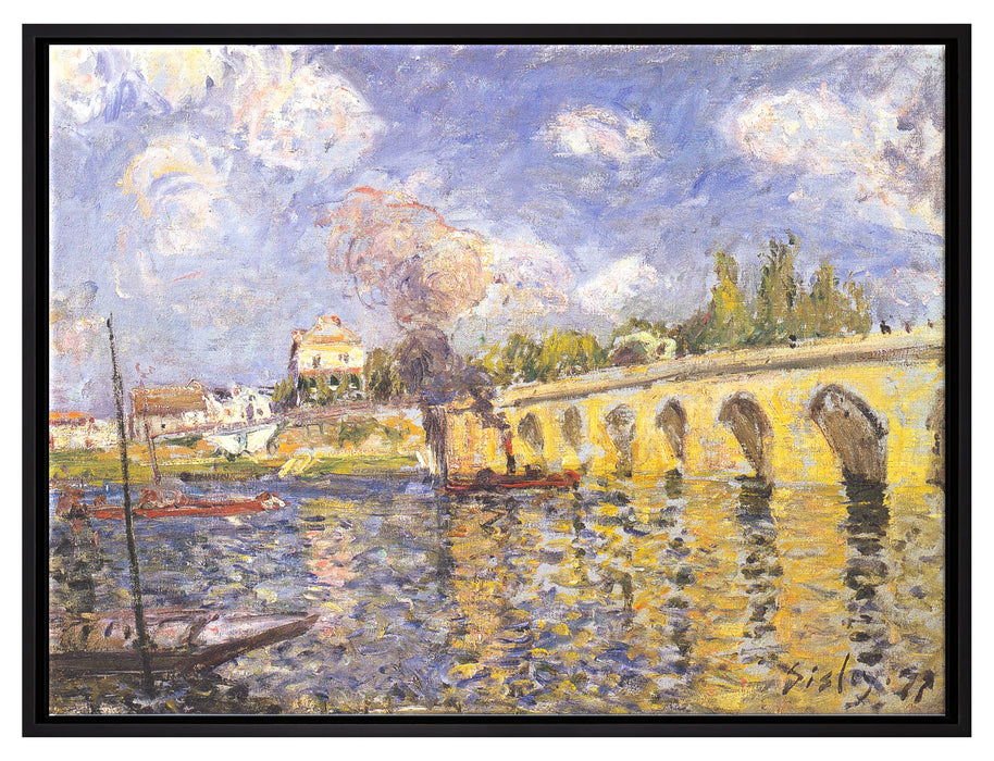 Alfred Sisley - River Steamboat and Bridge   auf Leinwandbild gerahmt Größe 80x60