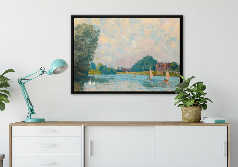 Alfred Sisley - Thames at Hampton Court  auf Leinwandbild gerahmt verschiedene Größen im Wohnzimmer