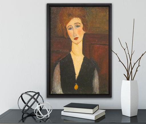 Amedeo Modigliani - Portrait einer Frau auf Leinwandbild gerahmt mit Kirschblüten