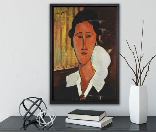 Amedeo Modigliani - Portrait von Hanka Zborowska  auf Leinwandbild gerahmt mit Kirschblüten
