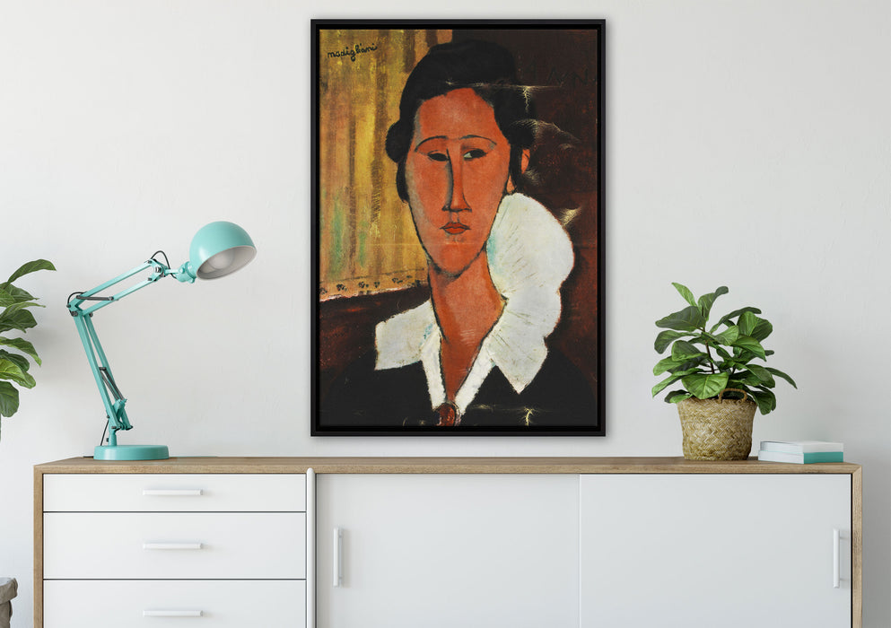 Amedeo Modigliani - Portrait von Hanka Zborowska  auf Leinwandbild gerahmt verschiedene Größen im Wohnzimmer