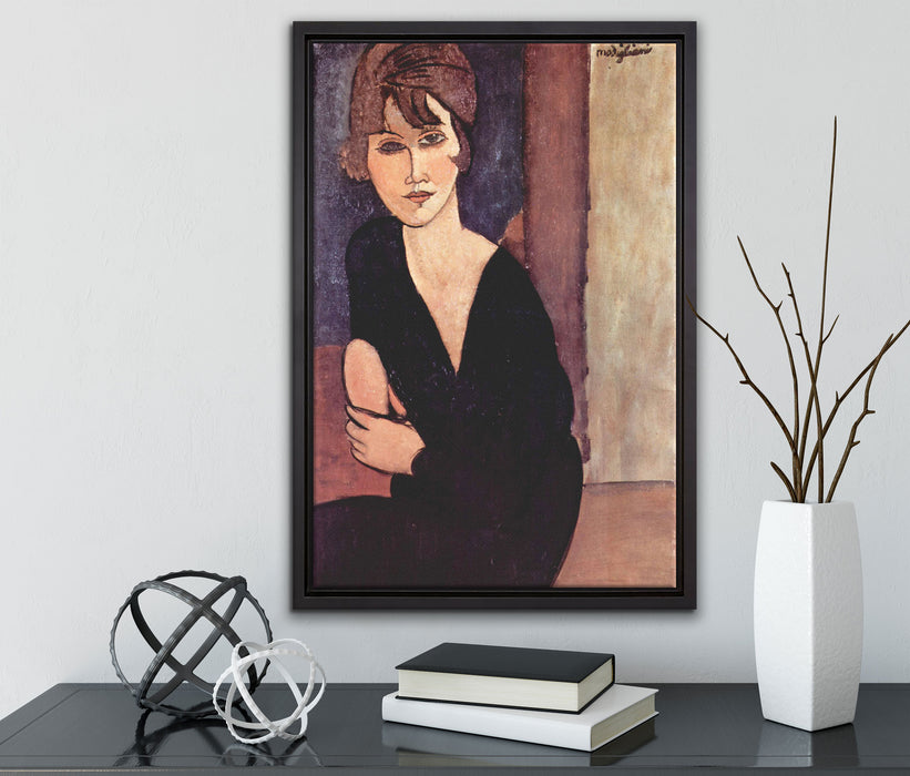 Amedeo Modigliani - Sitzende Frau  auf Leinwandbild gerahmt mit Kirschblüten