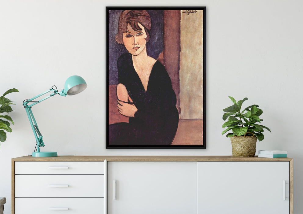 Amedeo Modigliani - Sitzende Frau  auf Leinwandbild gerahmt verschiedene Größen im Wohnzimmer