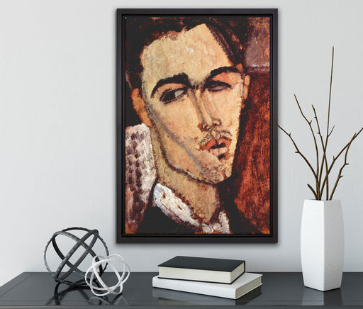 Amedeo Modigliani - Portrait von Celso Lagar auf Leinwandbild gerahmt mit Kirschblüten