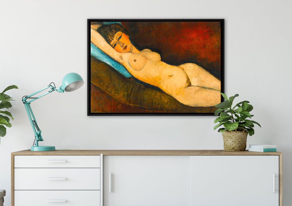 Amedeo Modigliani - Nu Couché au coussin bleu auf Leinwandbild gerahmt verschiedene Größen im Wohnzimmer