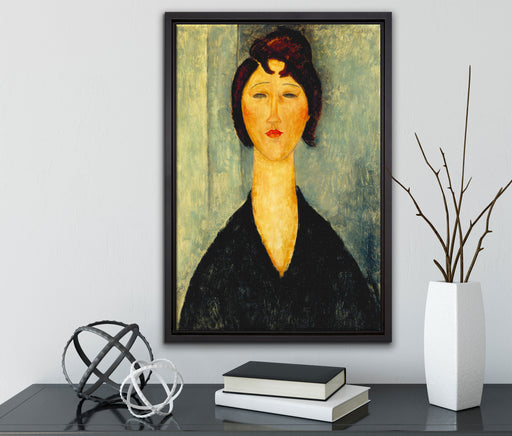 Amedeo Modigliani - Portrait einer jungen Frau  auf Leinwandbild gerahmt mit Kirschblüten