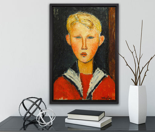 Amedeo Modigliani - Der Junge mit den blauen Augen  auf Leinwandbild gerahmt mit Kirschblüten