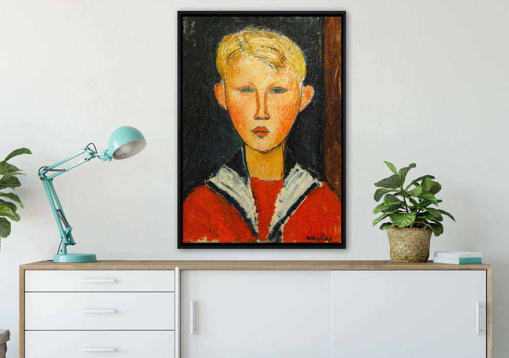 Amedeo Modigliani - Der Junge mit den blauen Augen  auf Leinwandbild gerahmt verschiedene Größen im Wohnzimmer