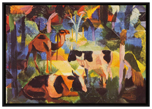 August Macke - Landschaft mit Kühen und Kamel auf Leinwandbild gerahmt Größe 100x70