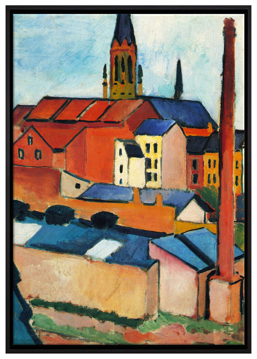 August Macke - Marienkirche mit Häusern und Schornstein auf Leinwandbild gerahmt Größe 100x70