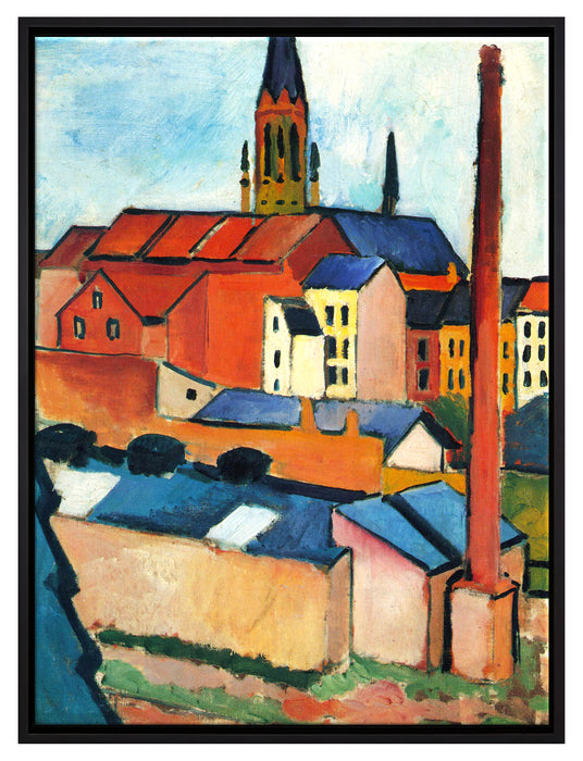 August Macke - Marienkirche mit Häusern und Schornstein  auf Leinwandbild gerahmt Größe 80x60
