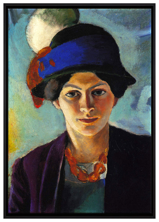 August Macke - Frau des Künstlers mit Hut auf Leinwandbild gerahmt Größe 100x70