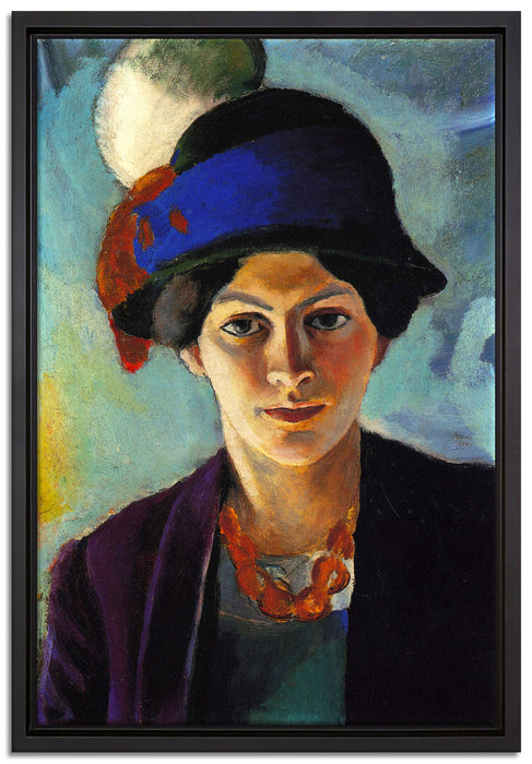 August Macke - Frau des Künstlers mit Hut  auf Leinwandbild gerahmt Größe 60x40