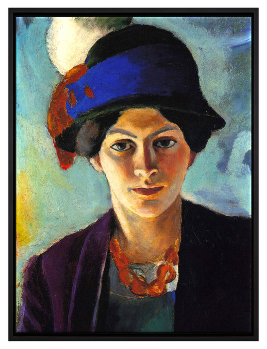 August Macke - Frau des Künstlers mit Hut  auf Leinwandbild gerahmt Größe 80x60