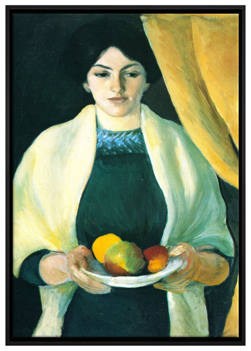 August Macke - Frau des Künstlers mit Äpfeln  auf Leinwandbild gerahmt Größe 100x70