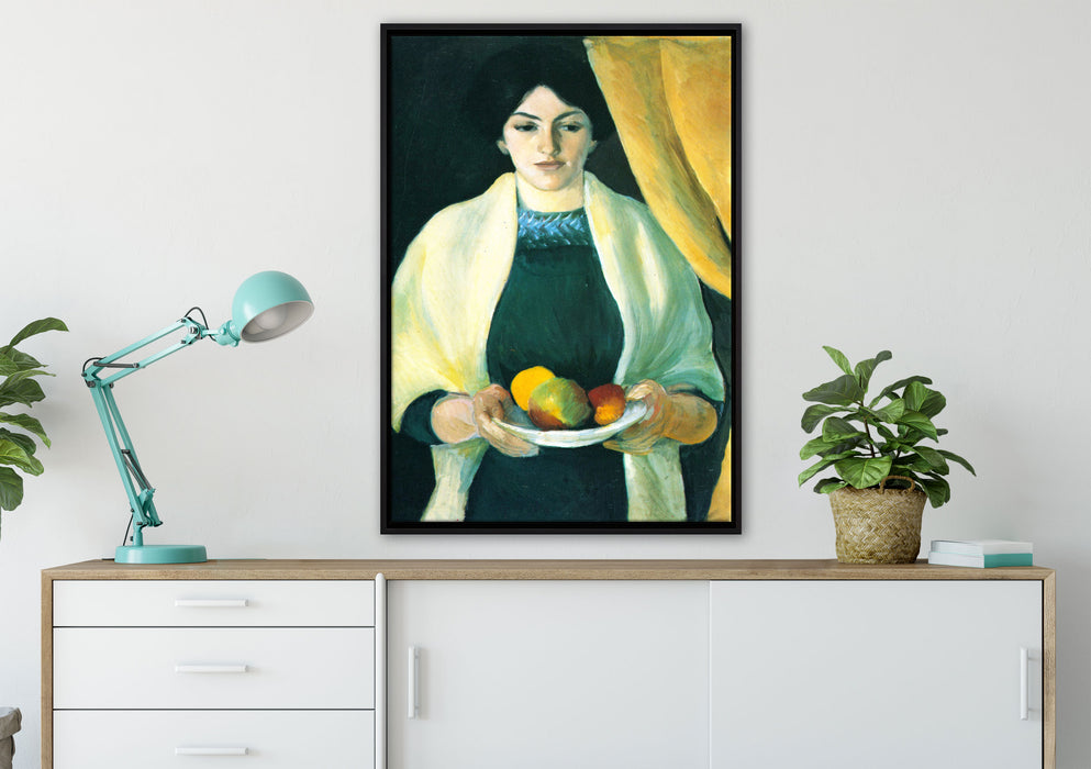 August Macke - Frau des Künstlers mit Äpfeln  auf Leinwandbild gerahmt verschiedene Größen im Wohnzimmer
