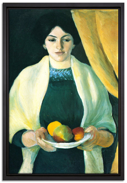 August Macke - Frau des Künstlers mit Äpfeln   auf Leinwandbild gerahmt Größe 60x40