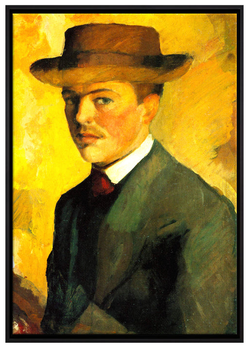 August Macke - Selbstportrait mit Hut  auf Leinwandbild gerahmt Größe 100x70