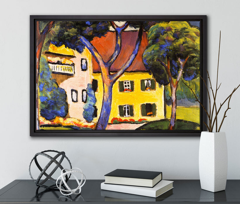 August Macke - Staudacher Haus Tegernsee auf Leinwandbild gerahmt mit Kirschblüten