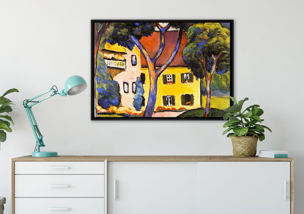 August Macke - Staudacher Haus Tegernsee auf Leinwandbild gerahmt verschiedene Größen im Wohnzimmer