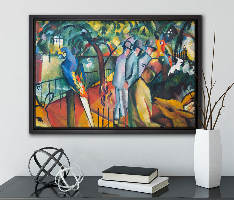 August Macke - Zoologischer Garten auf Leinwandbild gerahmt mit Kirschblüten